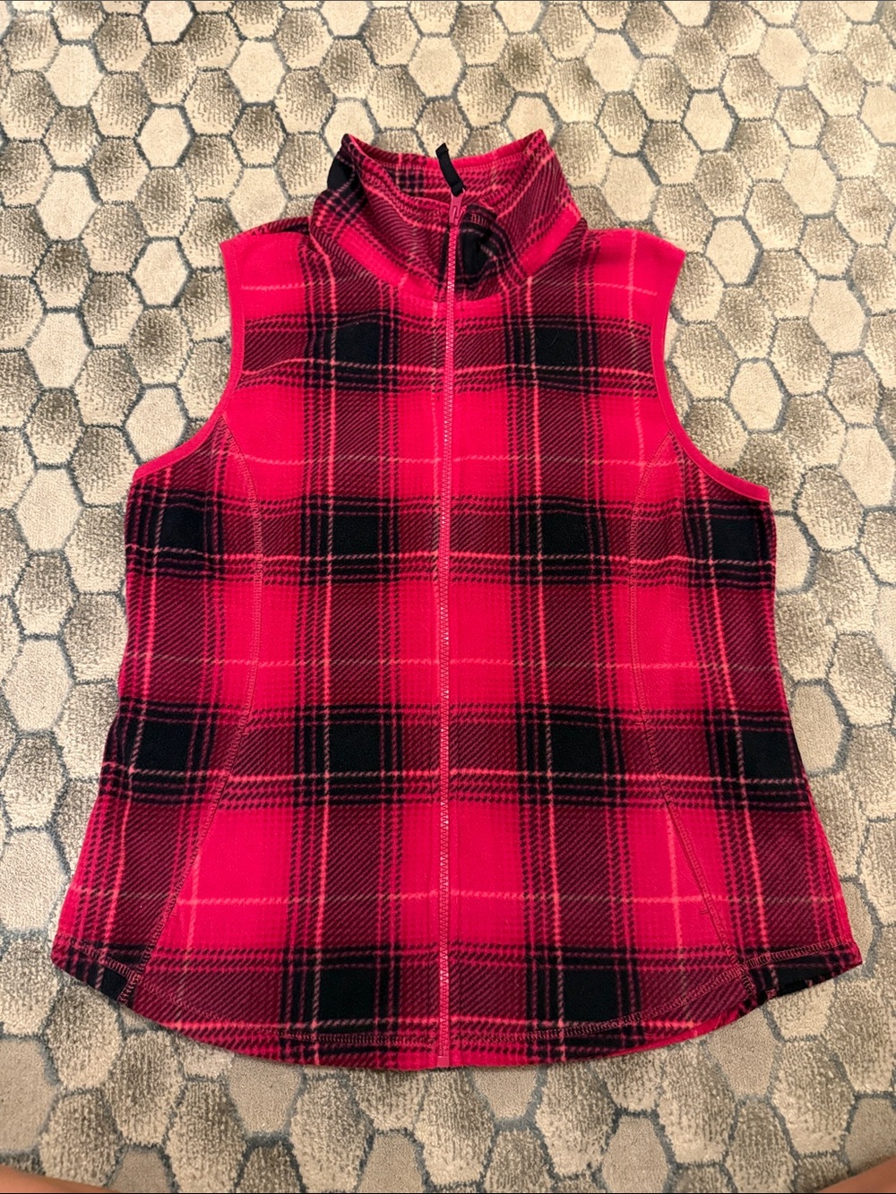 Made for Lyfe Pink & Black Plaid Fleece Vest